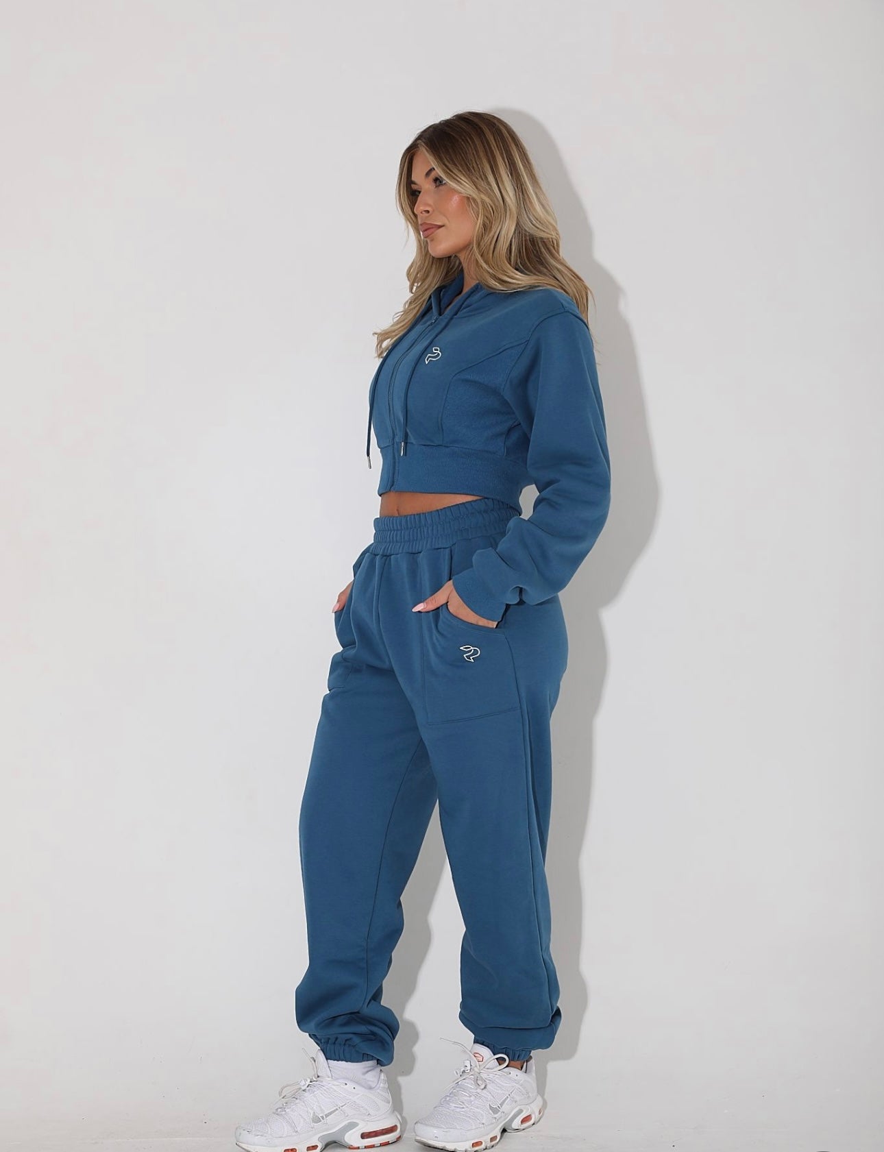 Teal Cropped Zip Up Hoodie