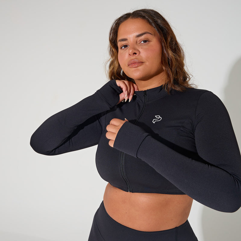 Black Cropped Zip Up Jacket