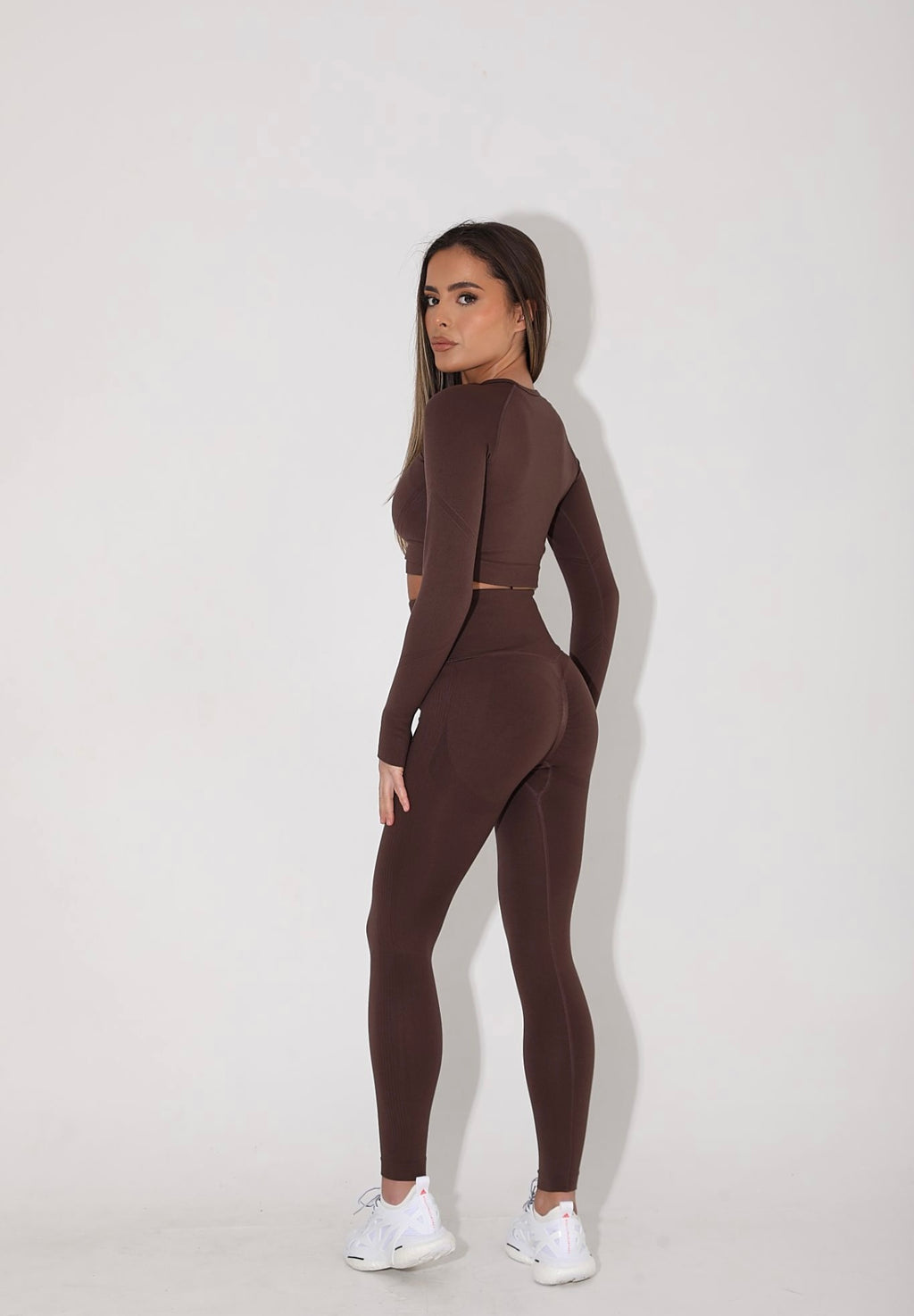 Coffee Long Sleeved Gym Crop Top