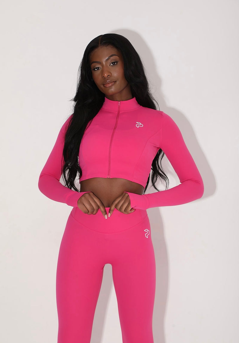 Pink Cropped Zip Up Jacket