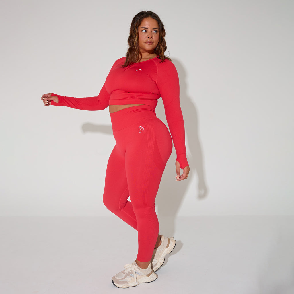 Red Long Sleeved Gym Crop Top