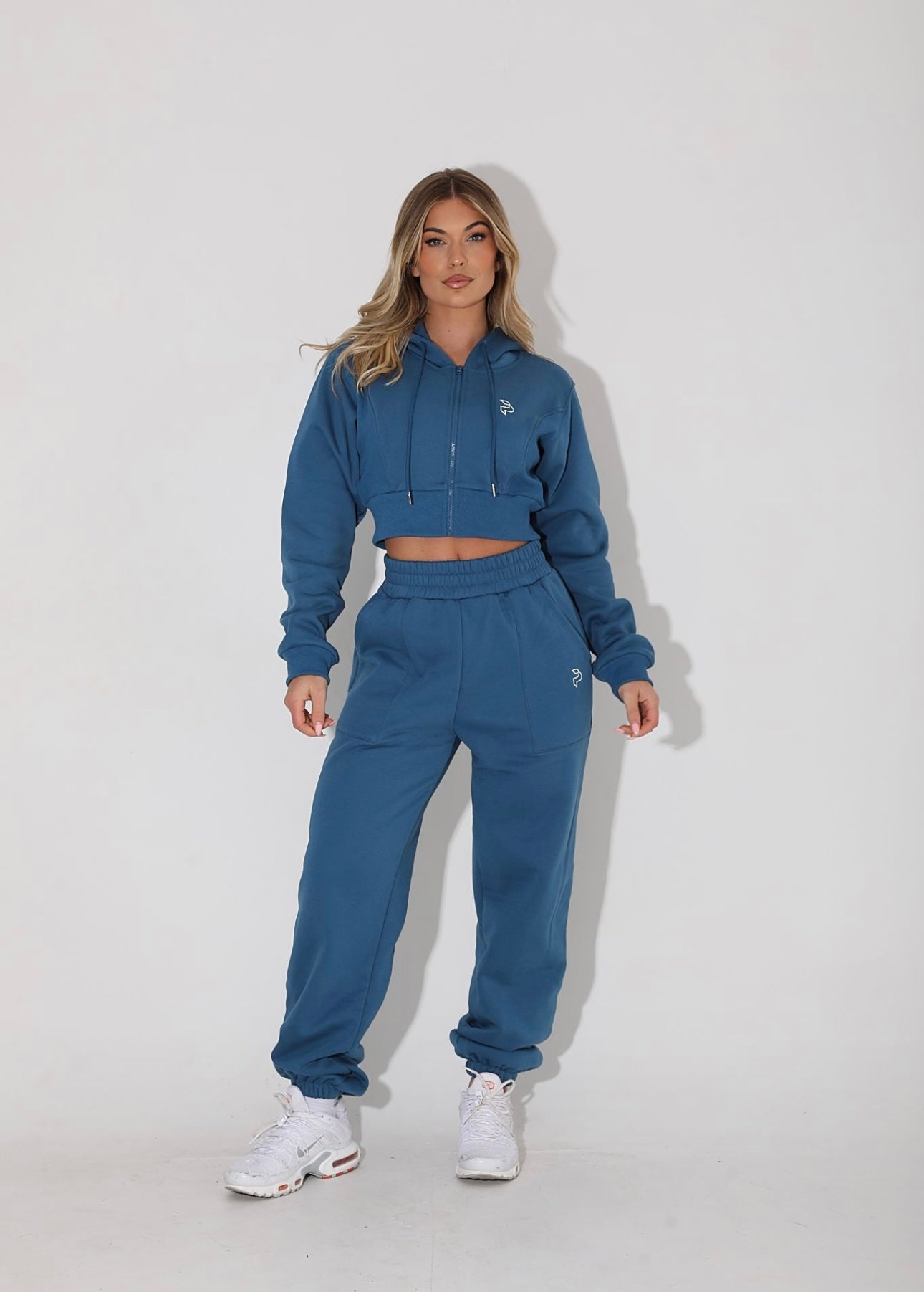 Teal Cropped Zip Up Hoodie