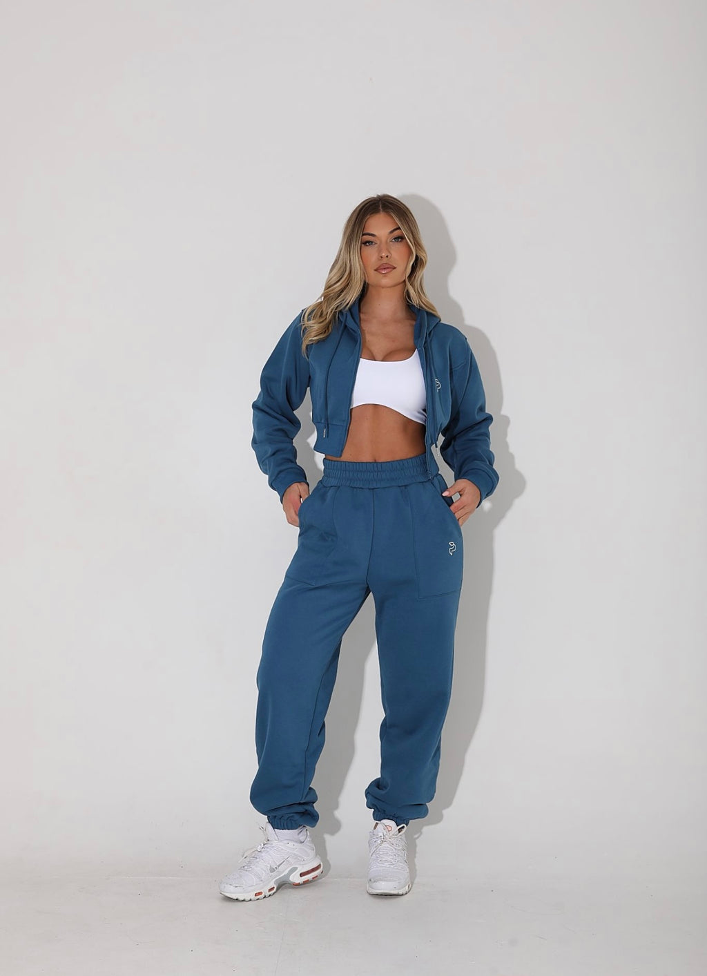 Teal Cropped Zip Up Hoodie