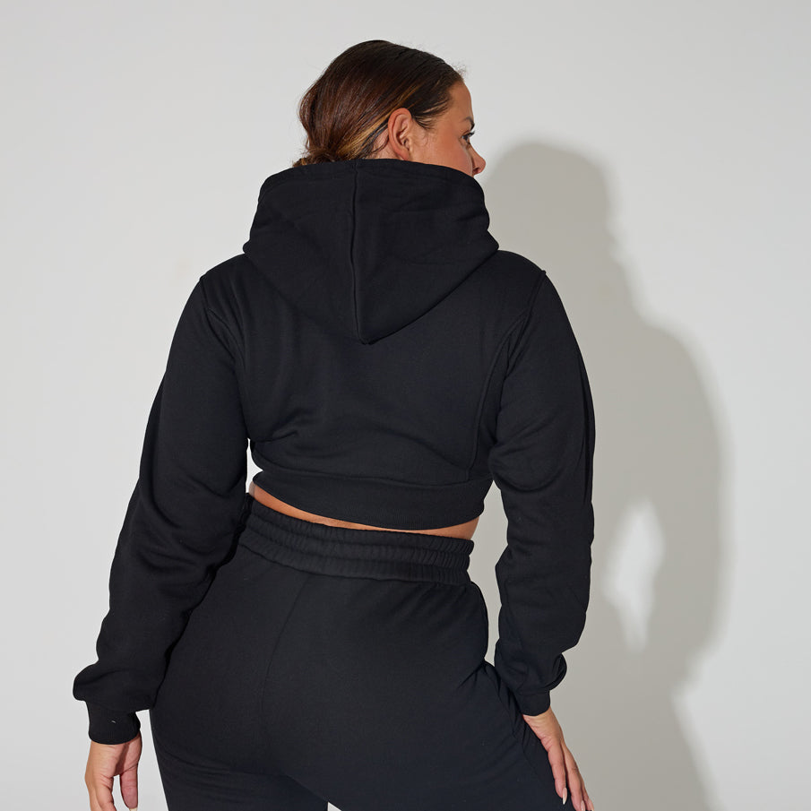 Black Cropped Zip Up Hoodie
