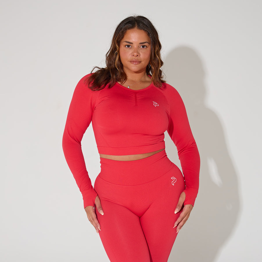 Red Long Sleeved Gym Crop Top