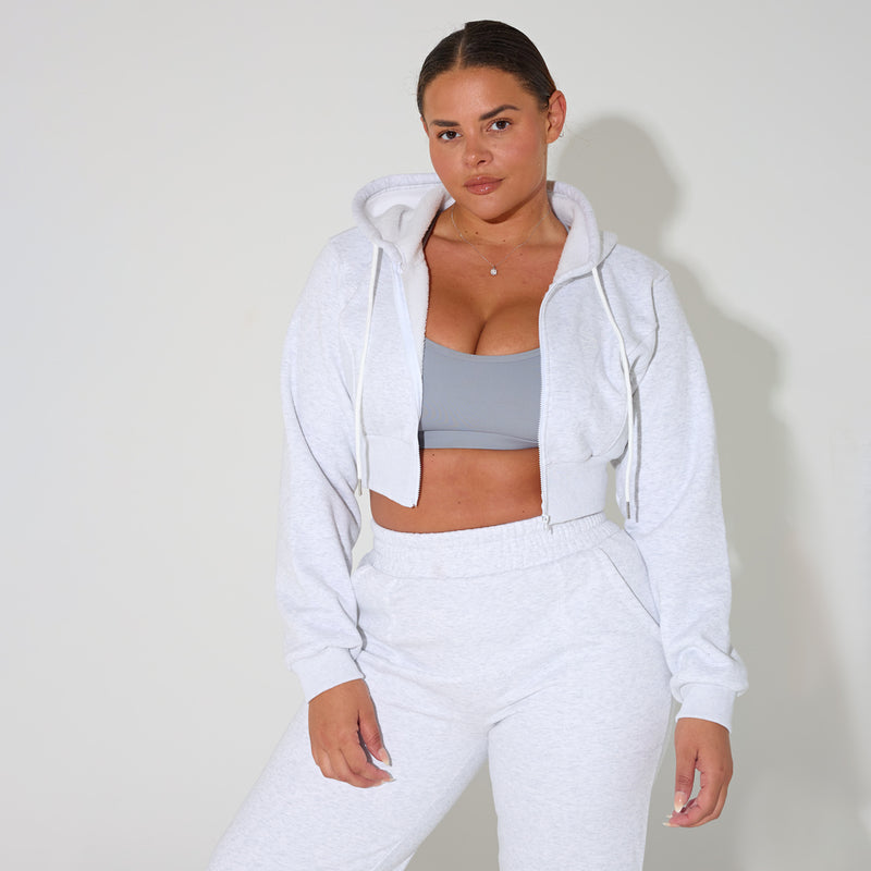 Grey Cropped Zip Up Hoodie