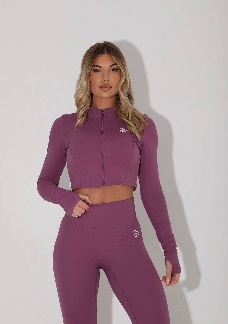 Plum Cropped Zip Up Jacket