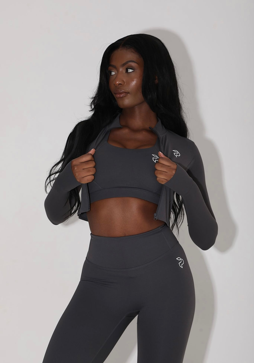 Dark Grey Cropped Zip Up Jacket