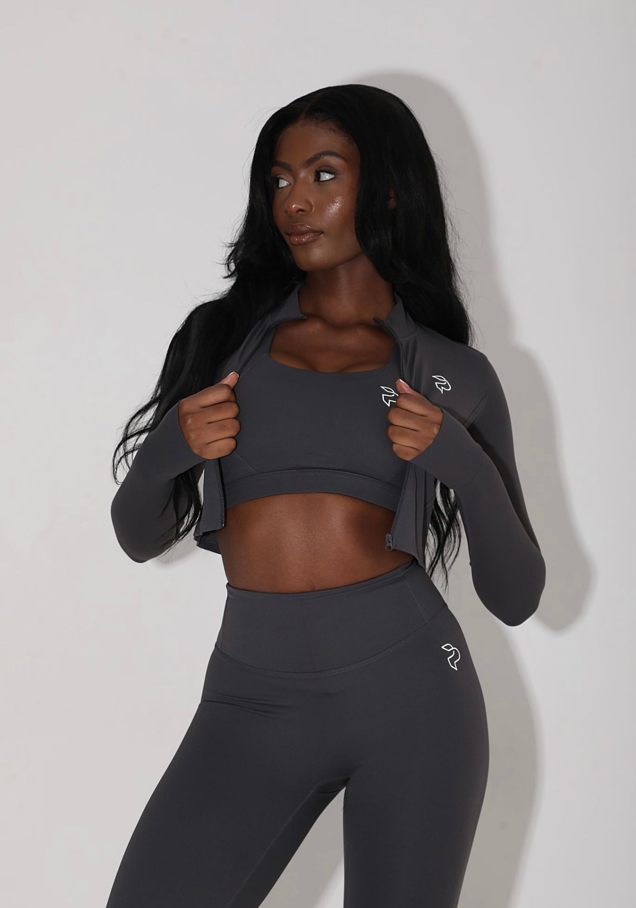 Dark Grey Cropped Zip Up Jacket