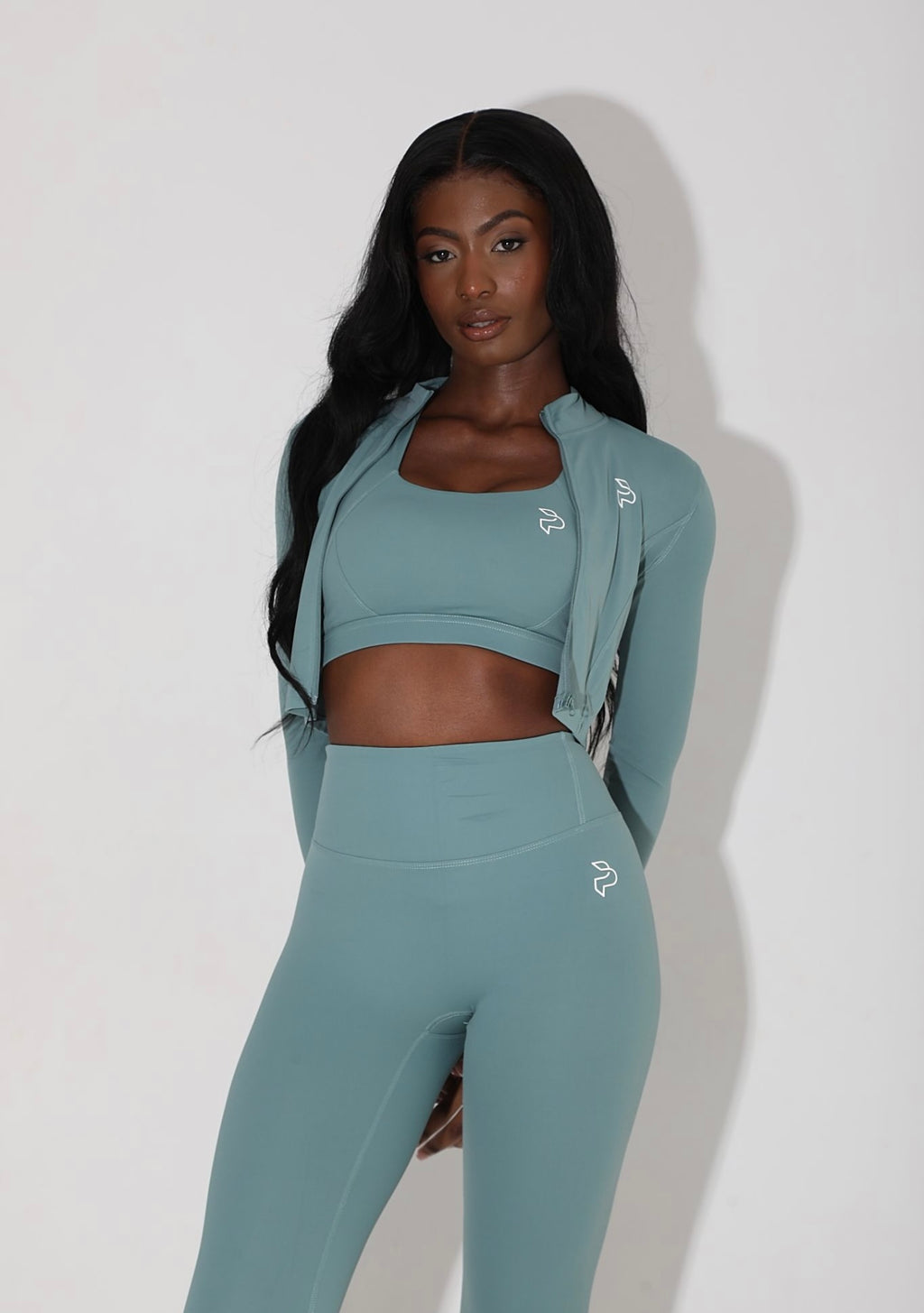 Green Cropped Zip Up Jacket