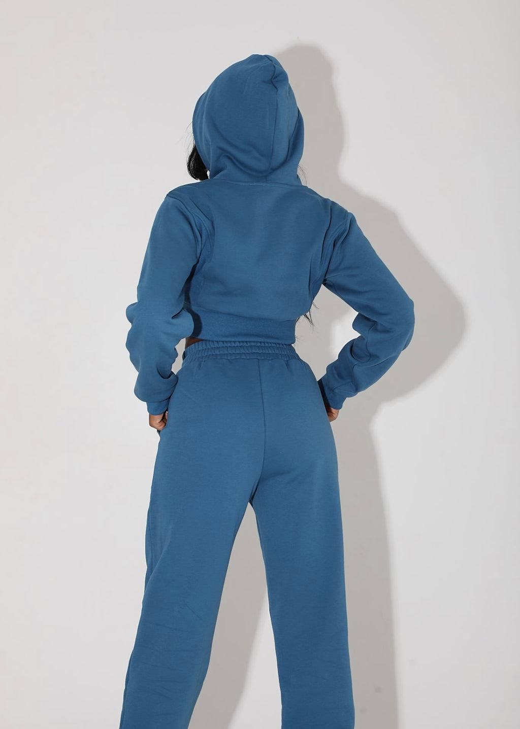 Teal Cropped Zip Up Hoodie