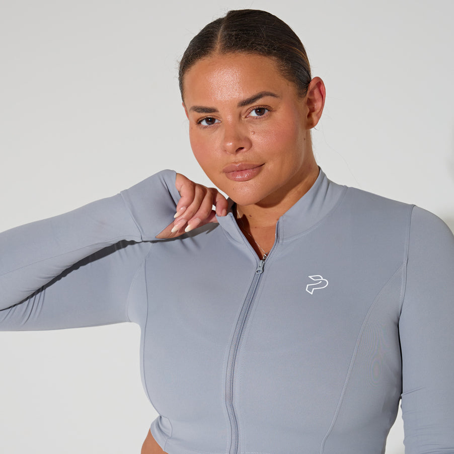 Light Grey Cropped Zip Up Jacket