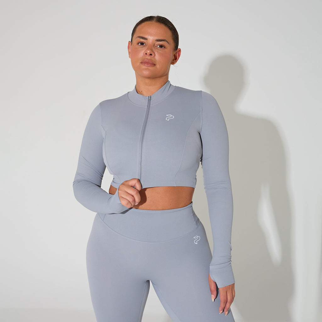 Light Grey Cropped Zip Up Jacket