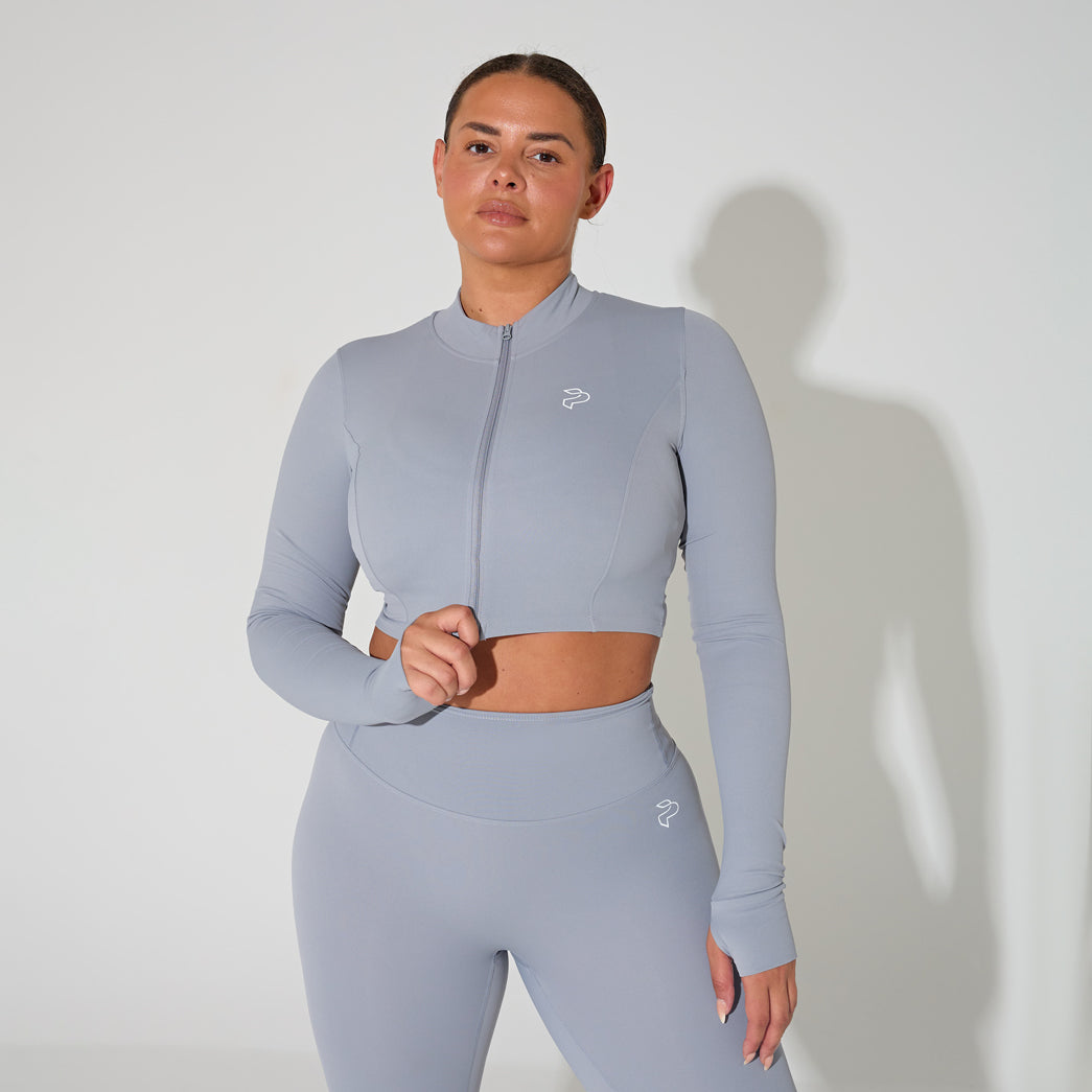 Light Grey Cropped Zip Up Jacket